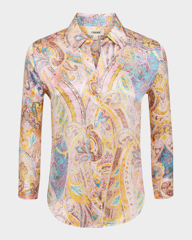 Dani Button-Front Silk Blous